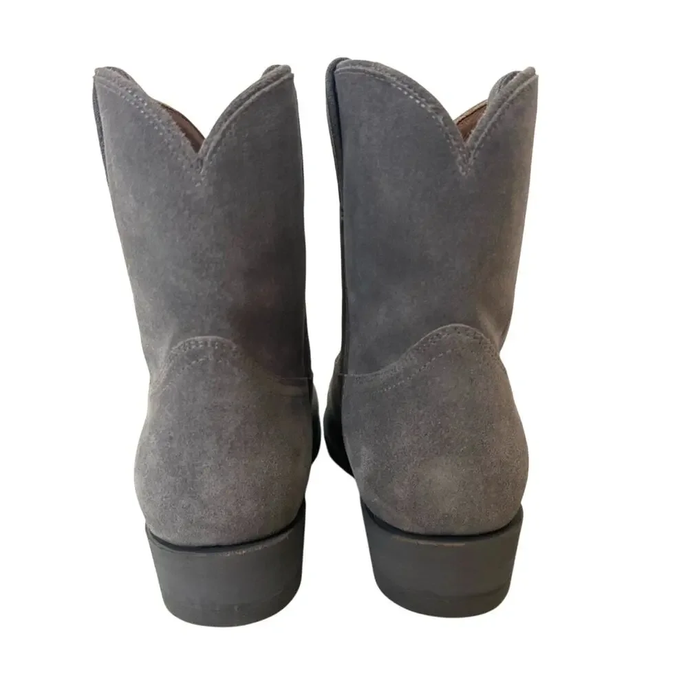 Frye Womens 9 Gray Suede Leather Heeled Pointed Toe Western Ankle Booties NEW